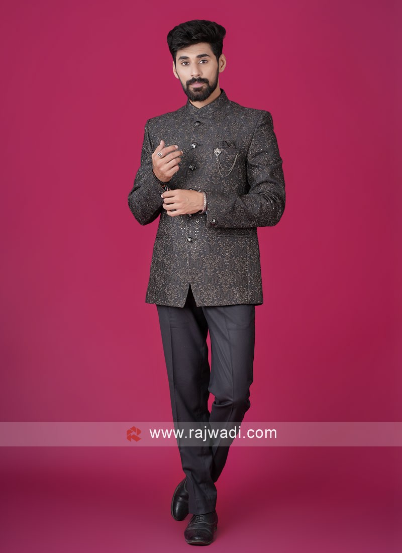 Dark grey jodhpuri on sale suit