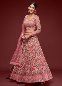 Designer Salmon Pink Soft Net Lehenga Choli