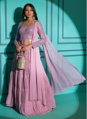 Lovely Pink Georgette Lehenga Choli with Sequence and Thread Work.