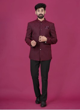 Designer Embroidered Maroon Jodhpuri Suit