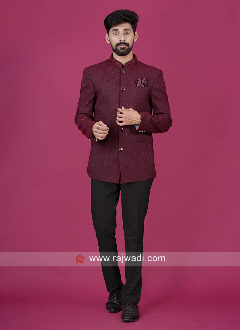 designer embroidered maroon jodhpuri suit 50219
