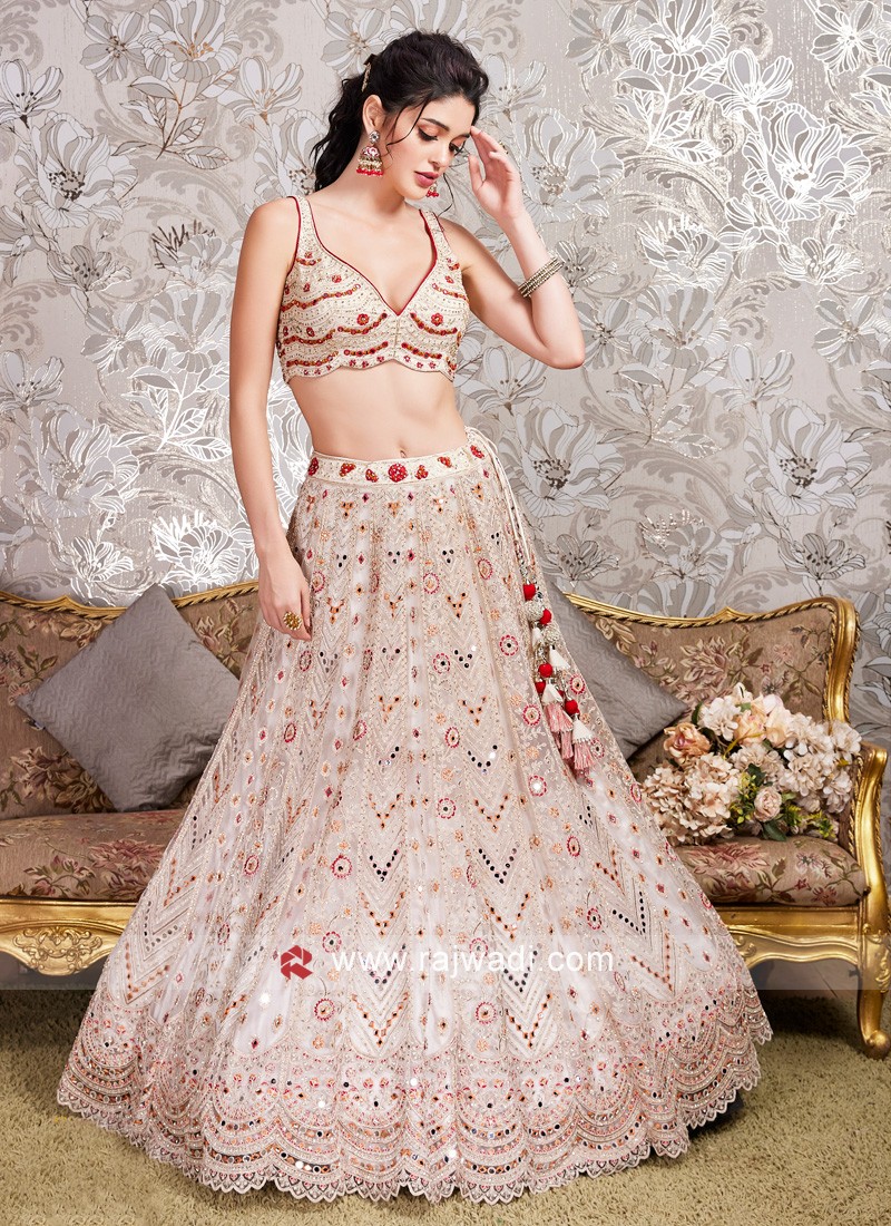 Buy Wedding Wear Off White Thread Work Georgette Lehenga Choli Online From  Surat Wholesale Shop.