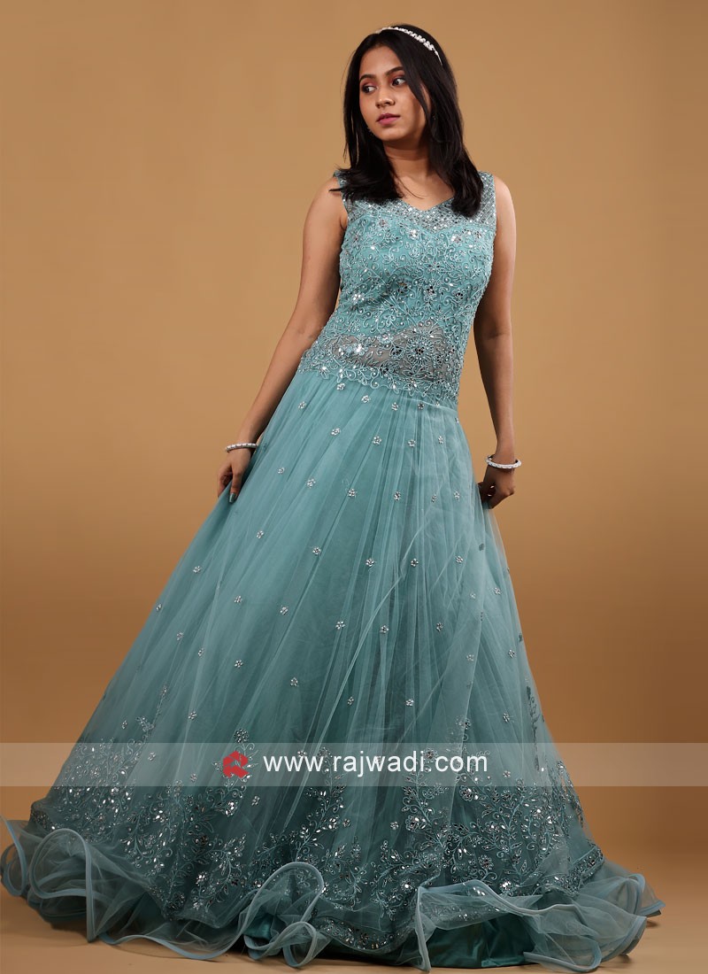 Simple Party Wear Blue Color Gown – bollywoodlehenga-cheohanoi.vn