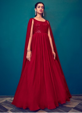 Designer Gerorgette Cherry Red Gown