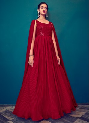 Designer Gerorgette Cherry Red Gown