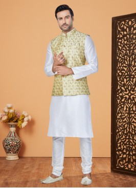 Designer Golden Cream Nehru Jacket Set