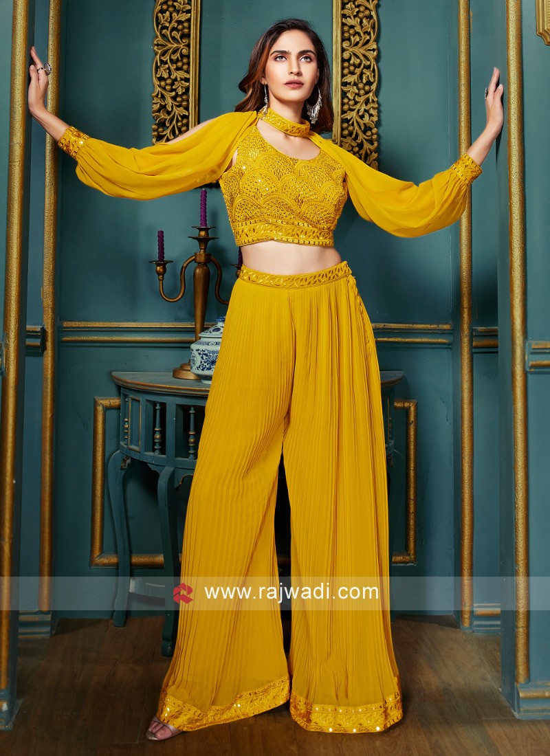 Buy Stylish Yellow Silk Fabric Palazzo Pant Suit Online - SALA2329 |  Appelle Fashion
