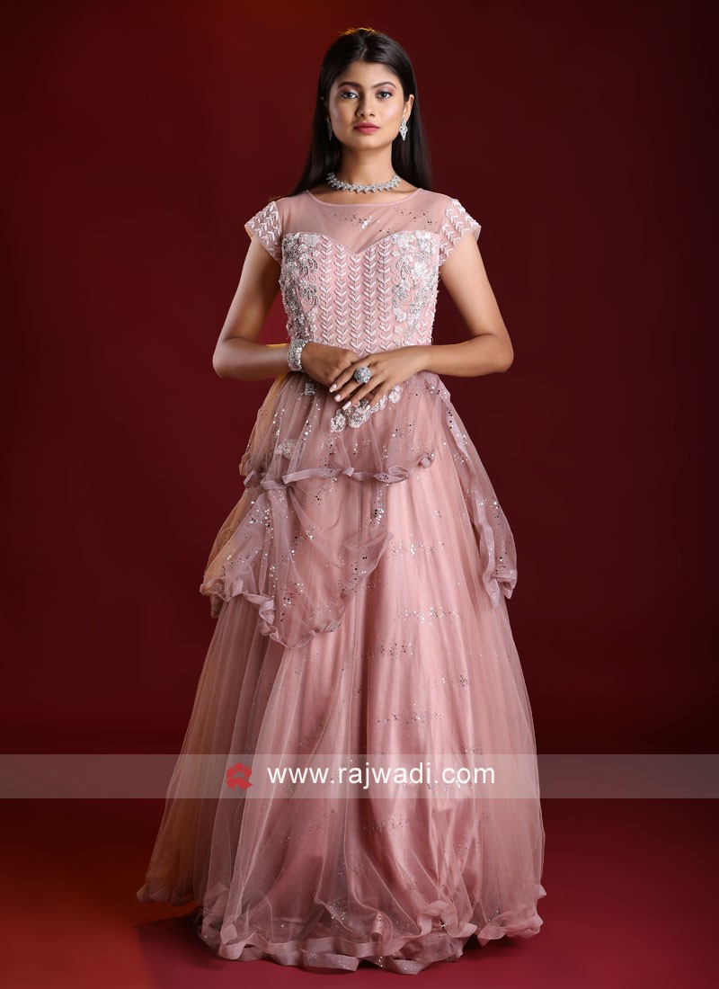 Designer Gown In Peach Color