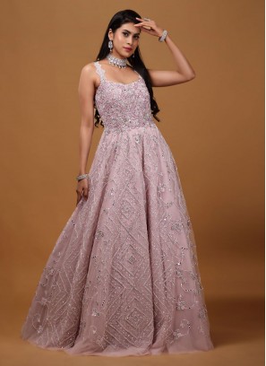 Onion Pink Embroidered Designer Gown