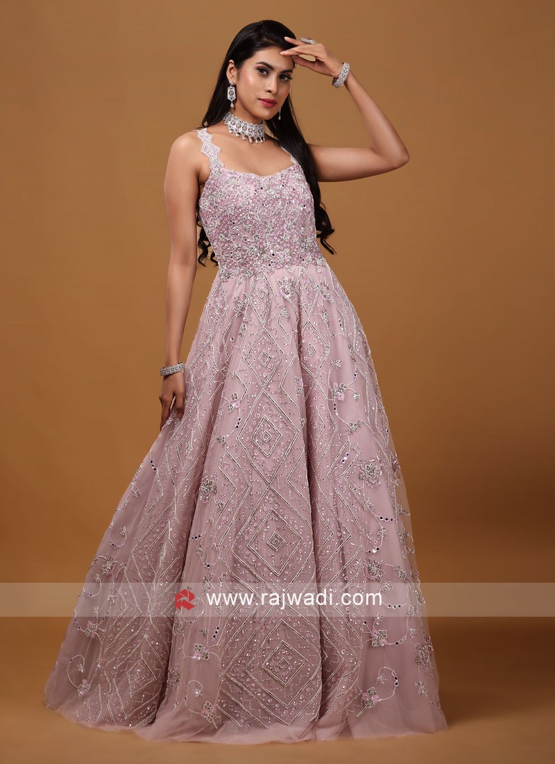 Designer Gown In Pink Color