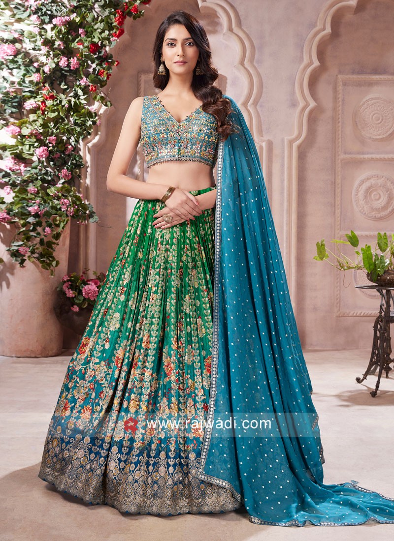 Blue Printed And Embroidered Heavy Silk Party Wear Lehenga | Latest Kurti  Designs