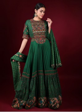 Designer Green Color Anarkali Suit In Raw Silk