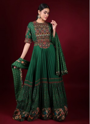 Designer Green Color Anarkali Suit In Raw Silk