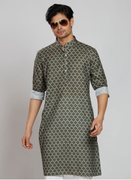 Designer Green Printed Kurta For Men