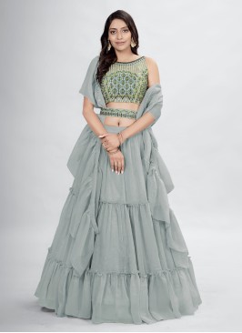 Designer Grey Chiffon Lehenga Choli