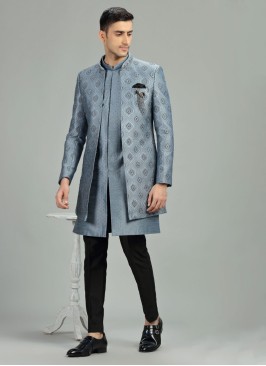 Designer Grey Color Jacket Style Indowestern