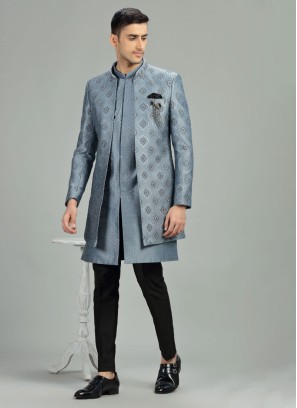 Designer Grey Color Jacket Style Indowestern