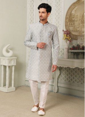 Designer Grey Indowestern Set For Men