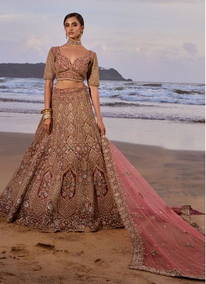 Designer Rose Gold Heavy Embroidered Bridal Lehenga Choli