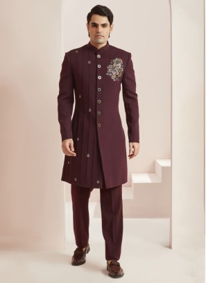 Designer Imported Fabric Wine Indowestern Set