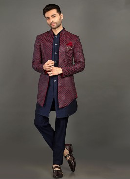 Designer Jacket Style Indowestern In Art Silk