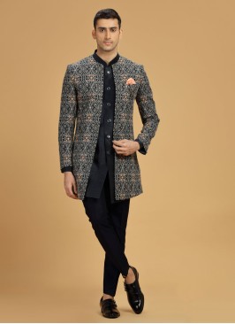 Designer Jacket Style Indowestern In Art Silk