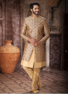 Designer Jacket Style Indowestern In Mocassin Color