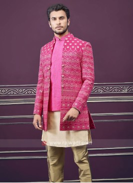 Designer jacket style rani color indo-western