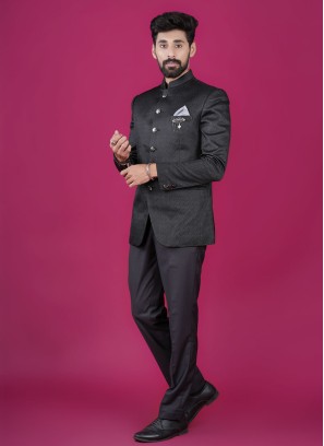 Designer Jodhpuri Suit In Black Color