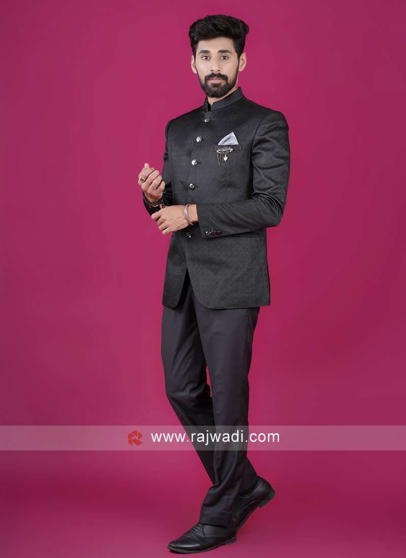 Designer Jodhpuri Suit In Black Color