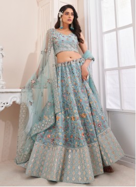 Designer Light Blue Lehenga Choli In Art Silk