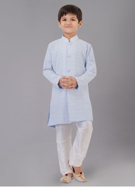 Designer Light Blue Thread Embroidered Kurta Pajama