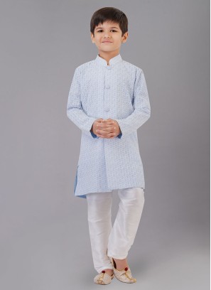 Designer Light Blue Thread Embroidered Kurta Pajama