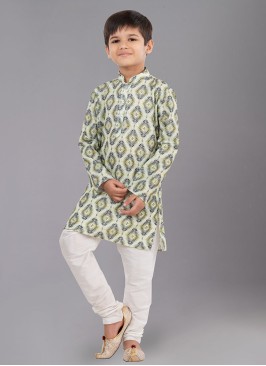 Designer Light Green Polyester Kurta Pajama