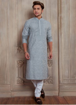 Designer Light Grey Kurta Pajama