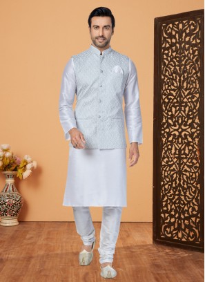 Designer Light Grey Nehru Jacket Set