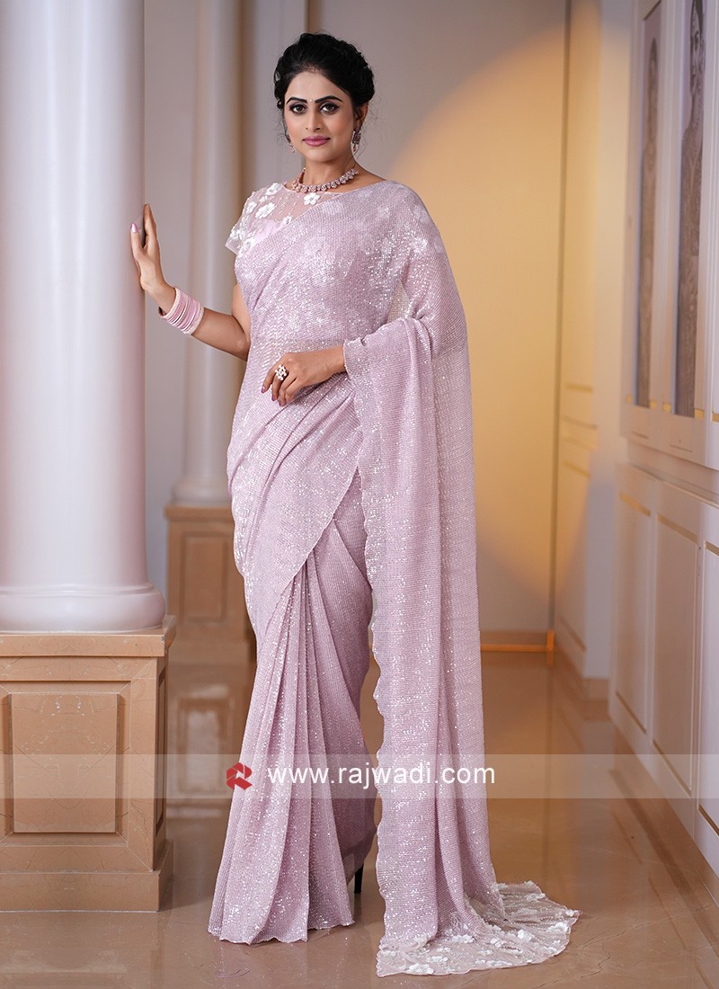 Buy Onion Pink Color Sequins Work Lycra Saree Party Wear Online at Best  Price