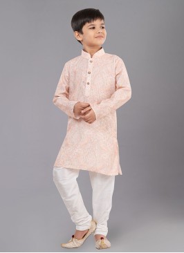 Designer Light Peach Fancy Printed Kurta Pajama