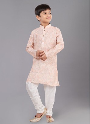 Designer Light Peach Fancy Printed Kurta Pajama