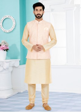 Designer Light Peach Nehru Jacket Set