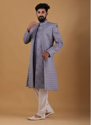 Designer Grey Color Jacket Style Indowestern