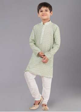 Designer Light Pista Green Printed Kurta Pajama