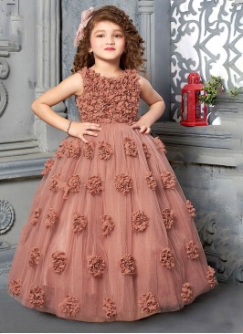 Designer Light Rust Floral Patch Work Gown