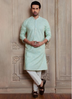 Designer Light Turquoise Blue Kurta Pajama