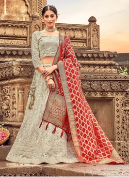 Designer Lucknowi Embroidered Cream Lehenga Choli