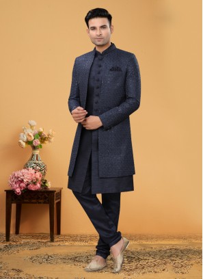 Designer Lucknowi Work Indowestern Set For Men