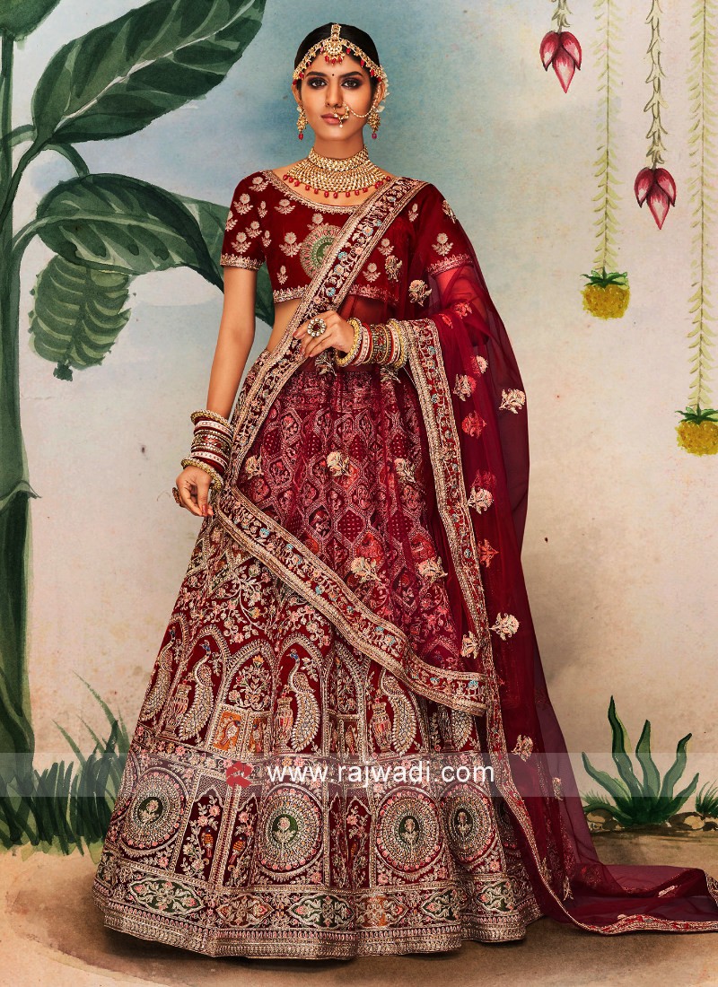 Maroon Velvet Trendy Lehenga Choli