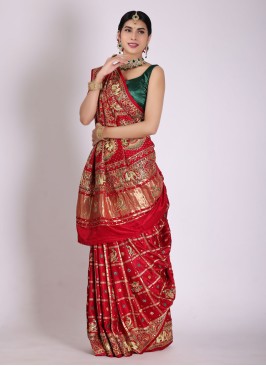 Designer Maroon Color Gharchola Saree