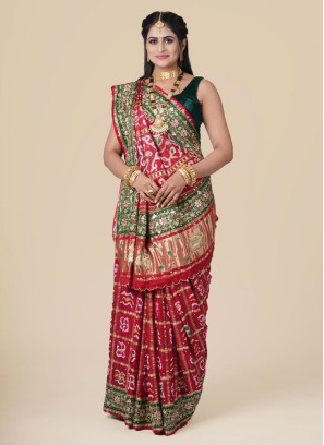Designer Red & Green Bridal Wear Gharchola Saree