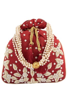 Designer Maroon Potli Bag With Pearl Handle